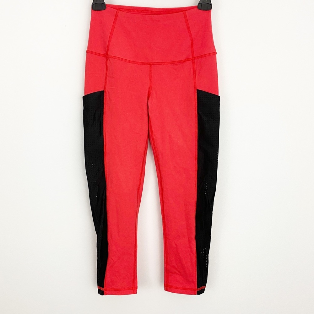 North Face Sz S worn once Motivation High Rise Crop Red & Black Leggings Pockets